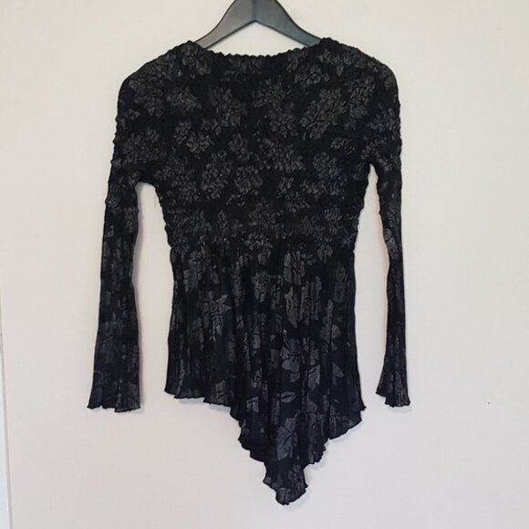 Vintage 90s Y2K Chagall black origami crinkle asymmetrical long sleeve top sz S - Picture 6 of 7